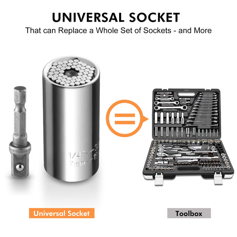  [AUSTRALIA] - Universal Socket,BLENDX 1/4"-3/4"  (7mm to19mm) Ratchet Universal Socket Set with Wrench Power Drill Adapter - Best Tool Present  for Handyman Men Husband Father Boyfriend Him (Silver) 1/4"-3/4"