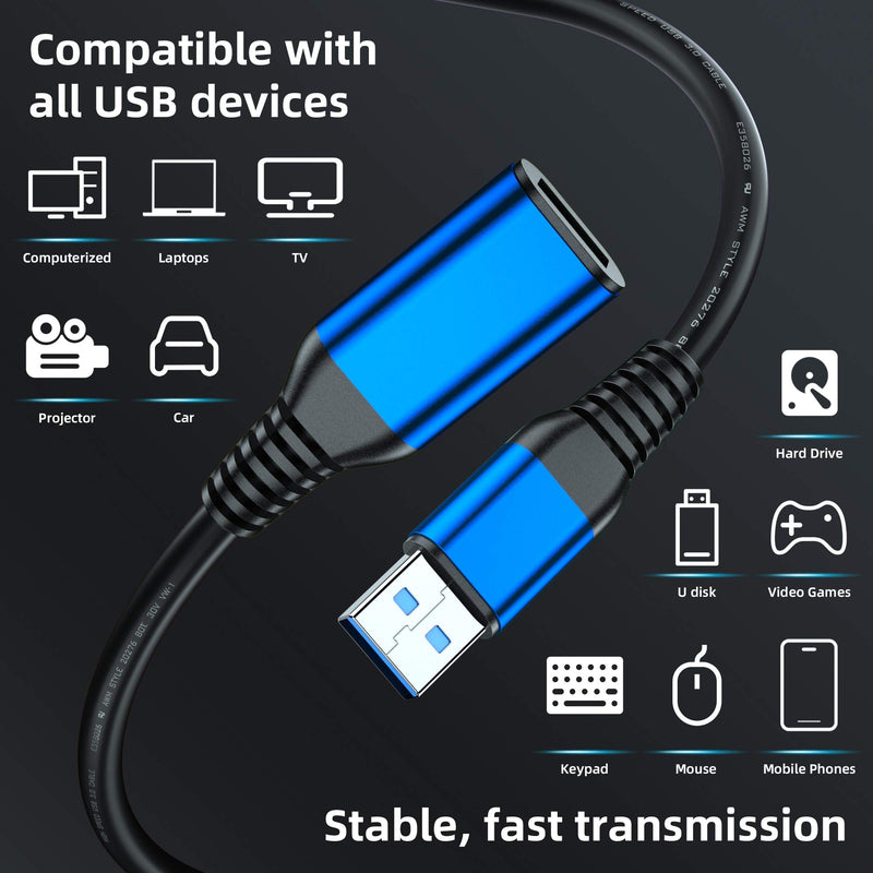  [AUSTRALIA] - USB 3.0 Extension Cable 10ft, Weetcoocm Durable Braided USB 3.0 Extension Cable - A-Male to A-Female for USB Flash Drive, Card Reader, Hard Drive, Keyboard,Mouse,Playstation, Xbox, Printer, Camera