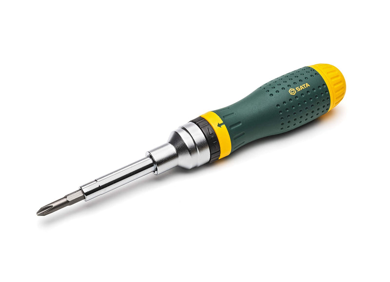  [AUSTRALIA] - SATA 19-in-1 Multipurpose Ratcheting Screwdriver Set with 8 Double-Sided Bits and a Green and Yellow Oil-Resistant Handle - ST09350, 10 Piece 10-piece set