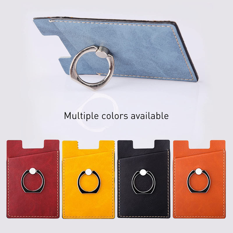  [AUSTRALIA] - Phone Card Holder with Phone Ring, Ring Wallets Combine a Finger Grip, Phone Ring Stand & Credit Card Sleeve into Thin Phone Wallets Stick On Universal to Any Cell Phone - Blue Leather