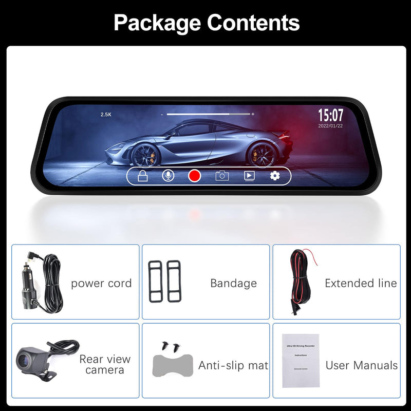  [AUSTRALIA] - 2.5K Mirror Dash Cam,9.66" Rear View Mirror Front and Rear View Dual Cameras,Night Vision,G-Sensor,Loop Recording,Parking Assistance,24H Parking Monitor,HD Waterproof Backup Camera for Cars/Trucks 9.66 Inch 2.5K