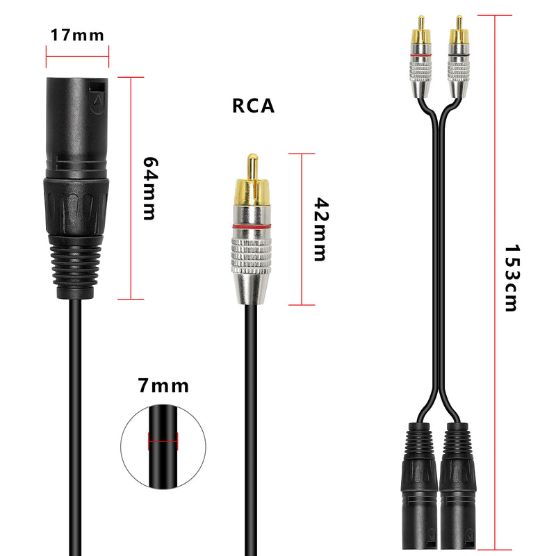  [AUSTRALIA] - XMSJSIY Dual RCA to Dual XLR Audio Cable,2 XLR Male to 2 RCA Male Adapter Converter Y Splitter Patch Cord for Mixer Studio Monitor, Stereo HiFi Subwoofer Speaker Amplifier Microphone -1.5M