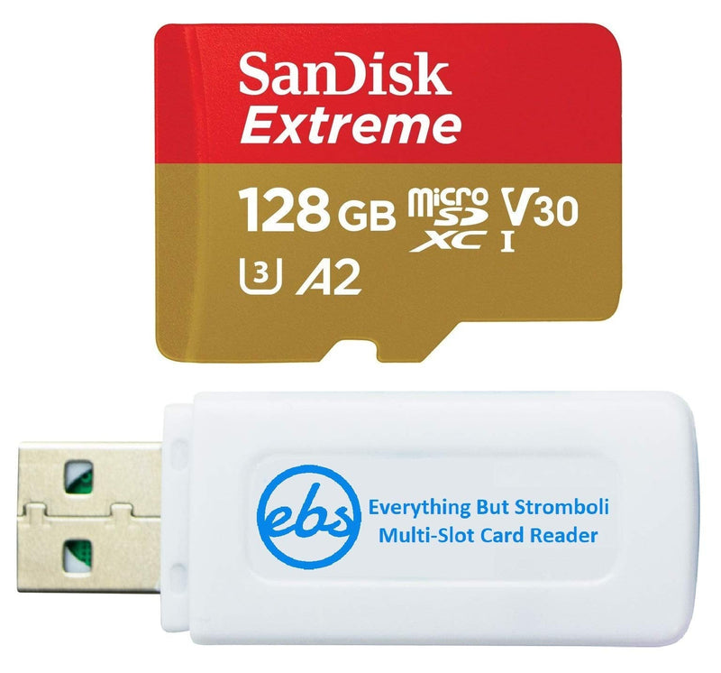  [AUSTRALIA] - SanDisk Extreme 128GB MicroSDXC Memory Card for DJI Pocket 2 Osmo Series UHS-1 U3 / V30 A2 4K Class 10 Speed Grade 3 (SDSQXA1-128G-GN6MN) Bundle with 1 Everything But Stromboli SD & Micro Card Reader