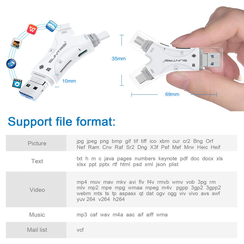 SD Card Reader for iPhone / ipad / Android / Mac / Computer / Camera,4 in1 Micro SD Card Reader Trail Camera Viewer, Portable Memory Card Reader SD Card Adapter Compatible with SD and TF Cards(White) white - LeoForward Australia