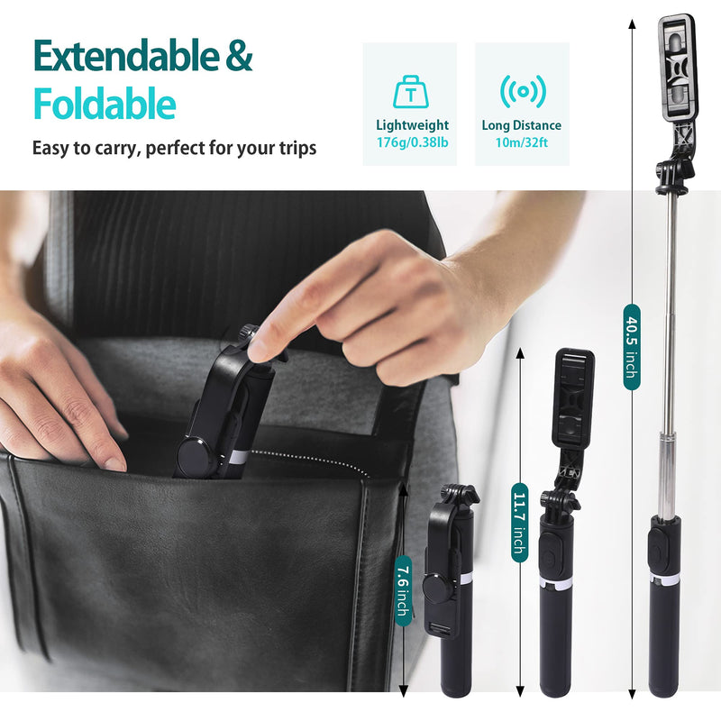  [AUSTRALIA] - Selfie Stick Tripod Wireless Remote - 40 inch Extendable Phone Tripod Stand Holder 360° Portable Pocket Bluetooth Selfie Stand for iPhone 12/11/11 Pro/XS/XR/X/8/7/6/5 Samsung Smartphones Selfie Stick Tripod 40inches