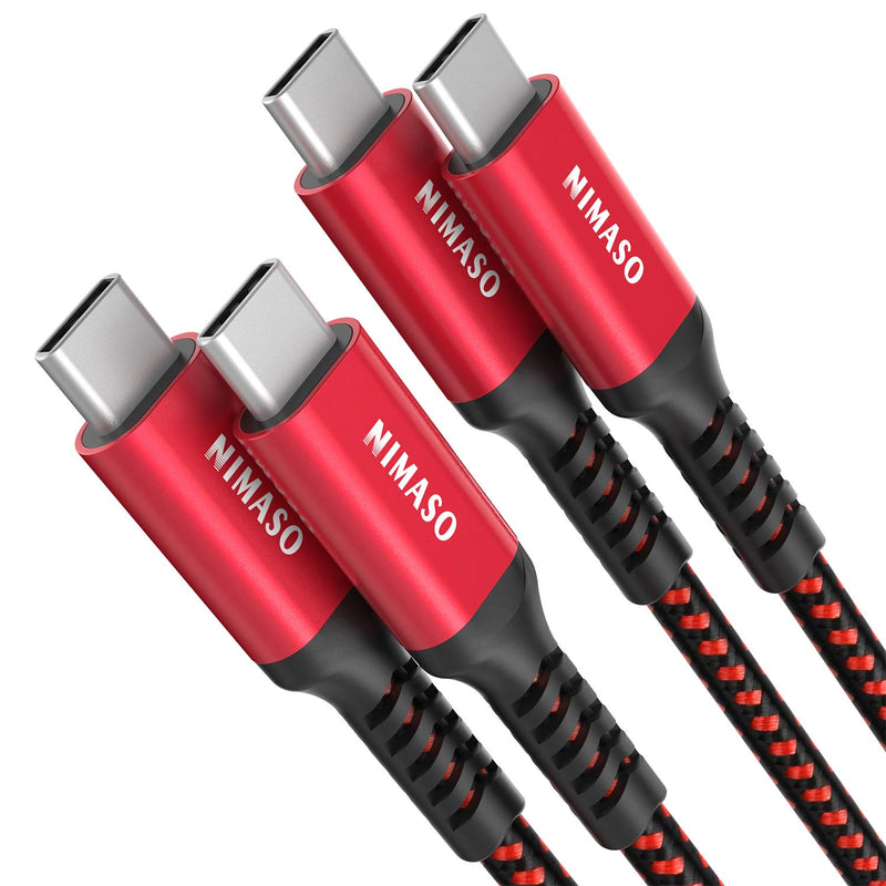  [AUSTRALIA] - 2-Pack USB C to USB C Cable (6.6FT + 6.6FT), NIMASO Nylon USB 2.0 Type C 60W Charging Cable for iPad Mini 6, iPad Pro 2020, iPad Air 4, MacBook, Samsung, Switch, Pixel, LG (Red) Red
