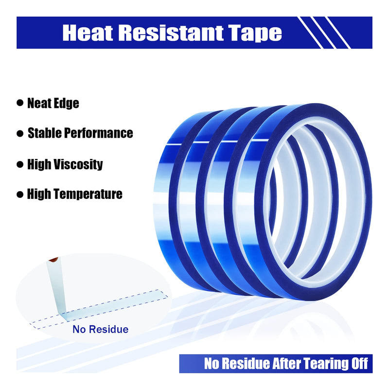  [AUSTRALIA] - 4 Rolls 10mm x33m(108ft) Blue Heat Tape High Temperature Heat Resistant Tape Heat Transfer Tape for Heat Sublimation Press No Residue and Heat Transfer Vinyl 4 ROLLS 10MM