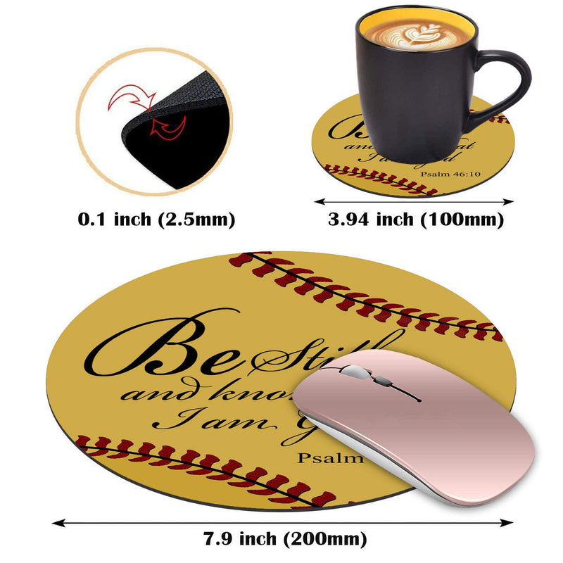 Round Mouse Pad with Coasters Set, Softball Surface Quotes Bible Verse Psalm 46:10 - Be Still and Know That I am God Design Mouse Pad, Non-Slip Rubber Base Mouse Pads for Laptop and Computer - LeoForward Australia