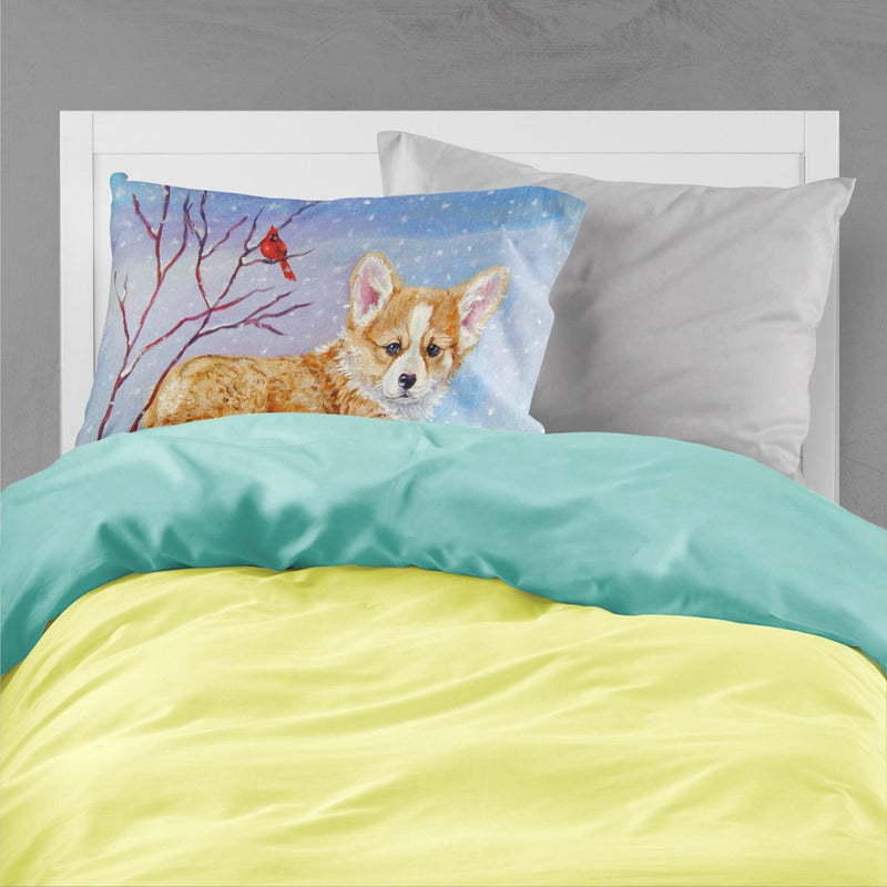  [AUSTRALIA] - Caroline's Treasures 7327PILLOWCASE Corgi Pup Snow Cardinal Fabric Standard Pillowcase, Standard, Multicolor
