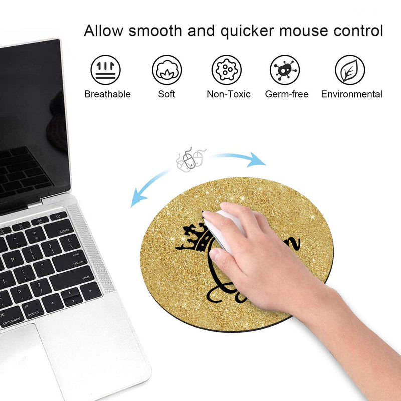 Round Mouse Pad with Coasters Set, Gold Glitter Quotes Crown Queen Design Mouse Pad, Non-Slip Rubber Base Mouse Pads for Laptop and Computer Office Accessories - LeoForward Australia