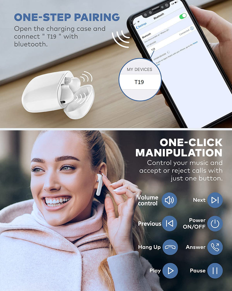  [AUSTRALIA] - Beben IPX7 Waterproof Bluetooth Earbuds, True Wireless Earbuds, 30H Cyclic Playtime Headphones with Type C Charging Case and mic, in-Ear Stereo Earphones Headset for Sport (White) White