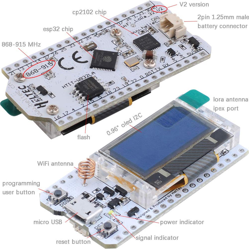  [AUSTRALIA] - 915MHz ESP32 LoRa 0.96 OLED Development Board WiFi SX1276 Module + LoRa Antenna for Arduino LoraWan IOT Internet of Thing (Pack of 2)