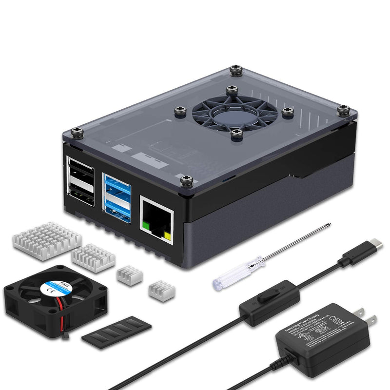  [AUSTRALIA] - Smraza Raspberry Pi 4 Case, Acrylic Case for Raspberry Pi 4B with Cooling Fan 35mm, 4pcs Heatsinks, 5V 3A Power Supply for Raspberry Pi 4 Model B, RPI 4 8GB/4GB/2GB(RPI Board Not Included)