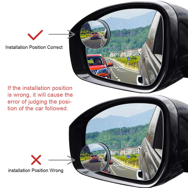 POMFW Blind Spot Mirror, Rearview Convex Side Mirrors for Cars SUV Truck Van Stick on 3M Adhesive, Rear View HD Glass Frameless Sway Rotate Adjustable Wide Angle, 2 inch Round 2pcs - LeoForward Australia