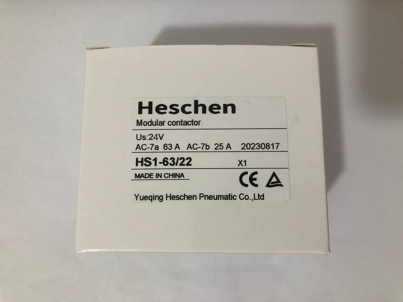  [AUSTRALIA] - Heschen Household AC Contactor, HS1-63, Ie 63A, 4 Pin, 2NO 2NC, AC 24V Coil Voltage, 35mm DIN Rail Mounting