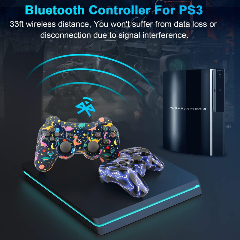  [AUSTRALIA] - BELOPERA 2 Pack PS3 Controller, Cool Blue PS3 Controller Wireless for PLayStation 3 with 2 USB Cables, Replacement Remotes Work For PS3 Controller with Upgraded Joystick