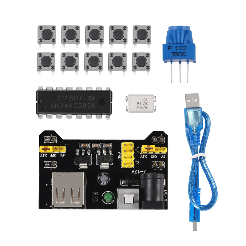  [AUSTRALIA] - Dorhea Electronics Component Fun Kit with Power Supply Module, Jumper Wire, Precision Potentiometer, Resistor, Breadboard, Capacitor, LED, Potentiometer Compatible with Raspberry Pi Electronics Fun Kit