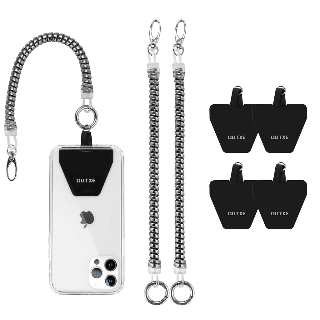  [AUSTRALIA] - OUTXE Phone Lanyard Tether with 4 Patch- 2× Phone Tether, 4× Phone Patch with Adhesive, Compatible with Smartphone- Silver #1- Silver
