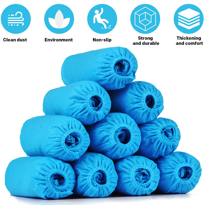  [AUSTRALIA] - Sfee 100 Pack Shoe Covers-Disposable Shoe Covers for Indoors, Non Slip, Durable, Recyclable Non Woven Booties Shoes Cover for Workplace, Office, Home Floor Carpet Protection, One Size Fits All (Blue) 100 piece(50 Pairs) with pattern Blue