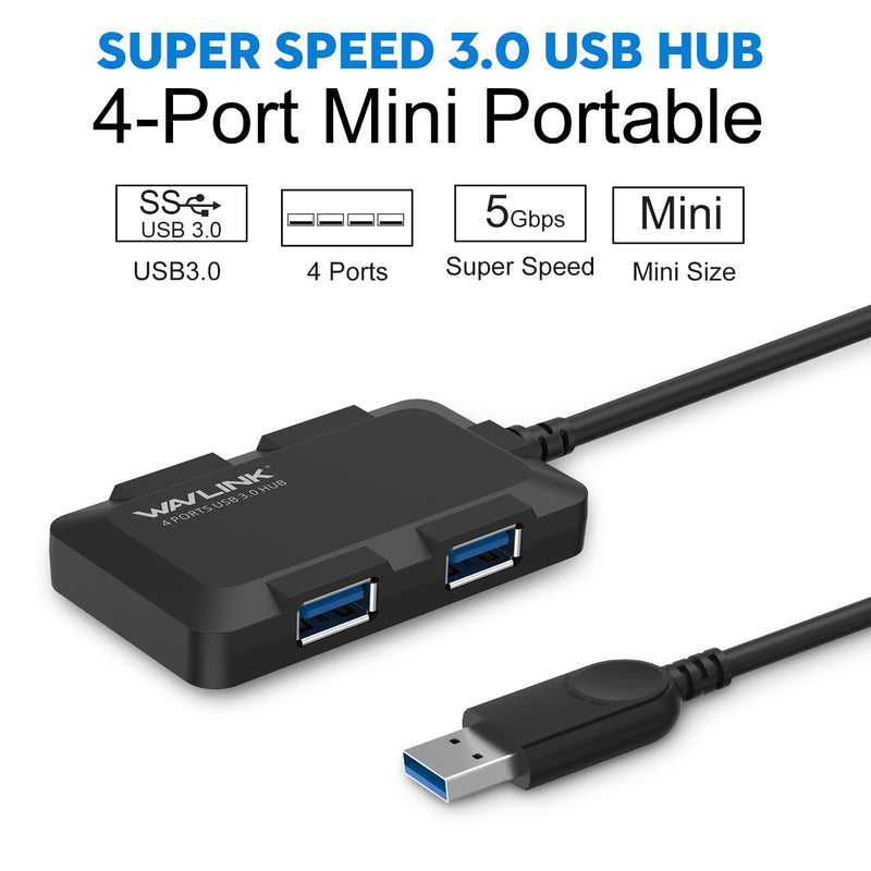 WAVLINK 4-Port Portable USB 3.0 Hub Adapter, Super Fast Transfer Speed 5Gbps - Compatible USB 2.0/2.1. Drive Free, Supports Windows XP, Vista/7/8, Mac OS 30410 - LeoForward Australia