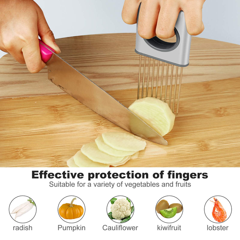  [AUSTRALIA] - Ruooson Onion Holder for Slicing, Stainless Steel Prongs Kitchen Slicer, Lemon Potato Cucumber Vegetable Cutter Comb,Meat Tenderizer, Silver