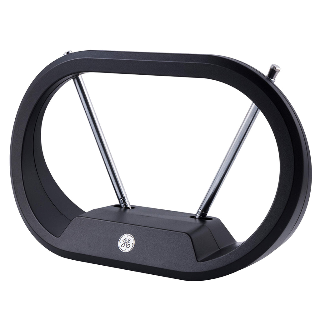  [AUSTRALIA] - GE Modern Loop Rabbit Ears Indoor TV Antenna, 15 inch Extendable Dipoles, 4K 1080P VHF UHF, Tabletop Antenna, Digital HDTV Antenna, Smart TV Compatible, 4ft Coaxial Cable, Black, 33675 Modern Loop Design