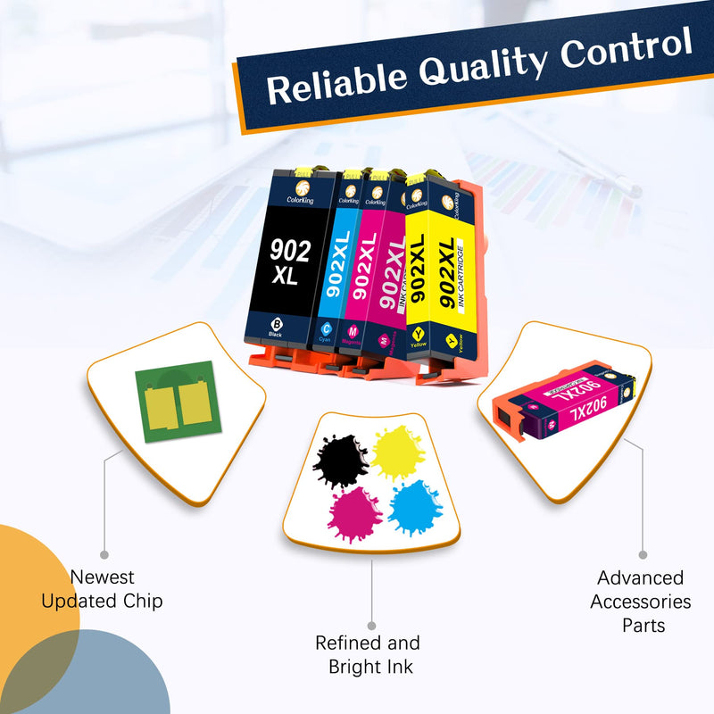  [AUSTRALIA] - Colorking Compatible Ink Cartridge Replacement for HP 902XL 902 XL Ink Cartridges to use with HP Officejet Pro 6978 6968 6962 6958 6970 6978 6954 6964 Printer (Black, Cyan, Magenta, Yellow, 4 Packs)