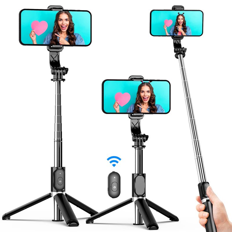  [AUSTRALIA] - Selfie Stick Tripod, All in One Extendable & Portable iPhone Tripod Selfie Stick with Wireless Remote Compatible with iPhone 14 13 12 11 pro Xs Max Xr X 8 7, Galaxy Note10/S20/S10/OnePlus 9/9 PRO etc Black