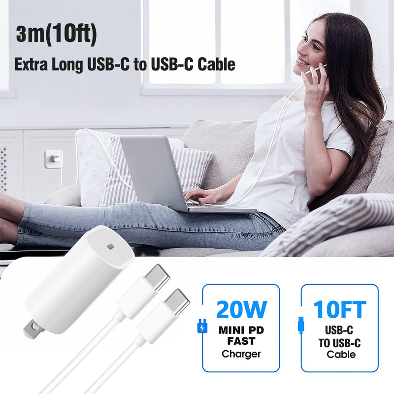  [AUSTRALIA] - iPad Pro Charger [Apple Mfi Certified] 20W USB C Charger with 10ft USB C to C Charging Cable for iPad Pro 12.9, iPad Pro 11 inch 2022/2021/2020/2018, iPad Air 5th/4th Generation, iPad 10, iPad Mini 6 White