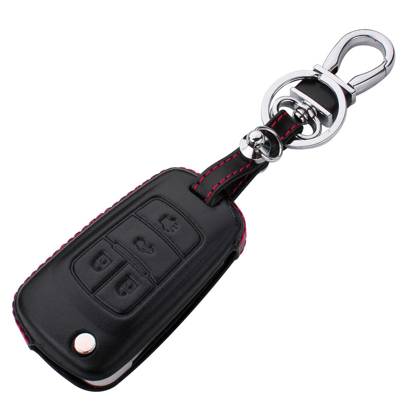 [AUSTRALIA] - Royalfox(TM Genuine Leather flip Folding Remote Key Fob case Cover for Buick Encore GL8 Regal Excelle,Chevrolet Cruze Equinox Aveo Trax Malibu Camaro,Car Remote Pouch Keychain Holder (4 Buttons) 4 buttons