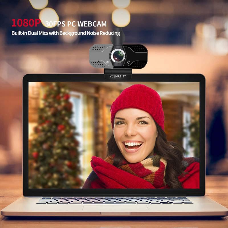  [AUSTRALIA] - 1080P Webcam with Microphone - VESMATITY Cameras with Privacy Shutter Streaming Webcam with Flexible Rotable Wide Angle Webcam Desktop for Streaming/Video Calling Recording/Meeting/Online Teaching