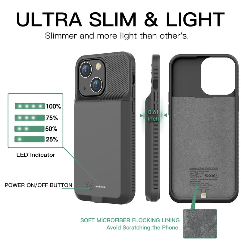  [AUSTRALIA] - GIN FOXI Battery Case for iPhone 13&13Pro, Real 7000mAh Ultra-Slim Battery Charging Case Rechargeable Anti-Fall Protection Extended Charger Cover for iPhone 13&13Pro Battery Case(6.1 inch) Black