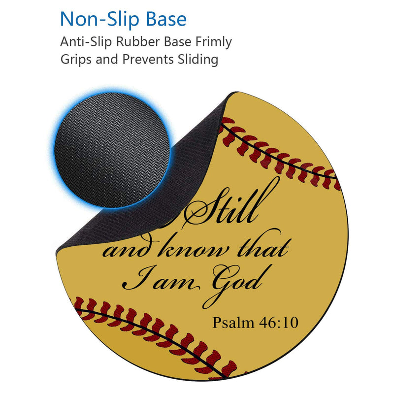 Round Mouse Pad with Coasters Set, Softball Surface Quotes Bible Verse Psalm 46:10 - Be Still and Know That I am God Design Mouse Pad, Non-Slip Rubber Base Mouse Pads for Laptop and Computer - LeoForward Australia