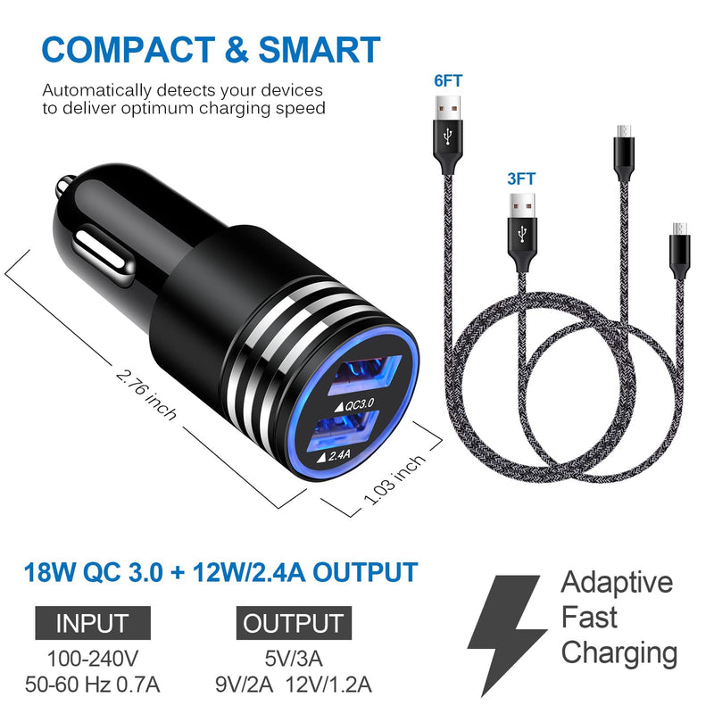  [AUSTRALIA] - Android Fast Charger for Samsung Galaxy S7 S6 Edge A10 A6 J8 J7 J5 J3 J2 Note 5,LG Stylo 3 2 K40 K30 K20,Moto E7 E6 E5 G5,Kindle fire,Quick Charge 3.0 Wall Charger Car Adapter+3FT 6FT Micro USB Cable