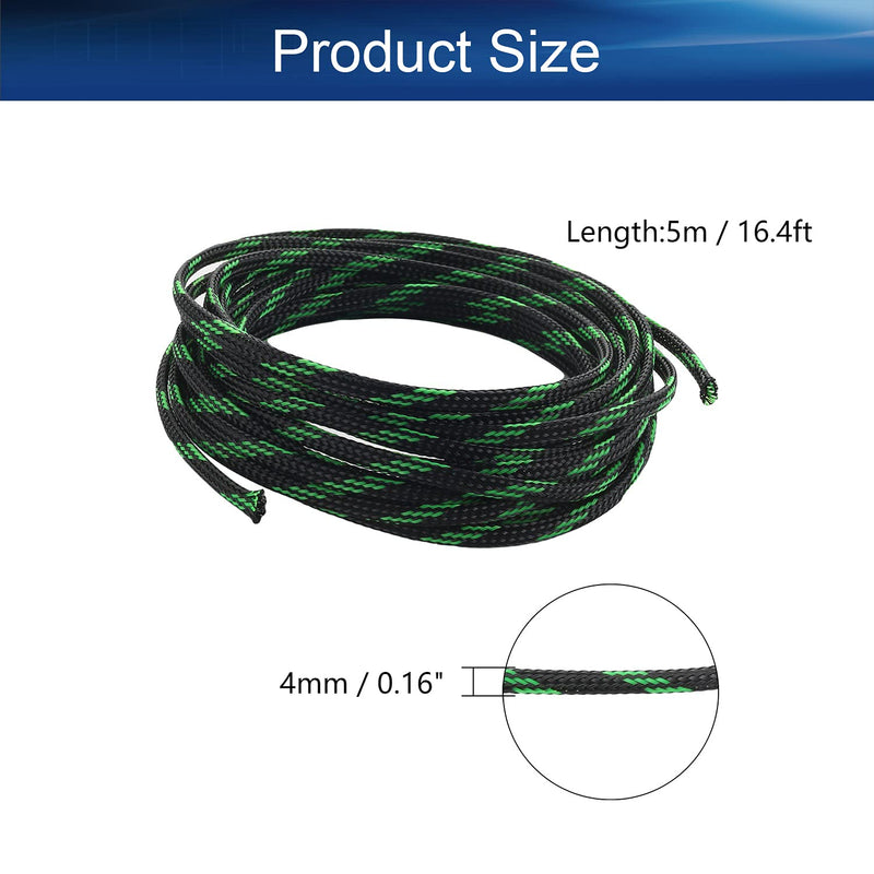  [AUSTRALIA] - Bettomshin 1Pcs Cable Management Sleeve, 5x4mm/0.2x0.16(LxW) 16.4Ft PET Black-Green Cord Protector, Wire Loom Tube Insulated Split Sleeving for USB Cable Power Cord Organizer Video Cable Hider