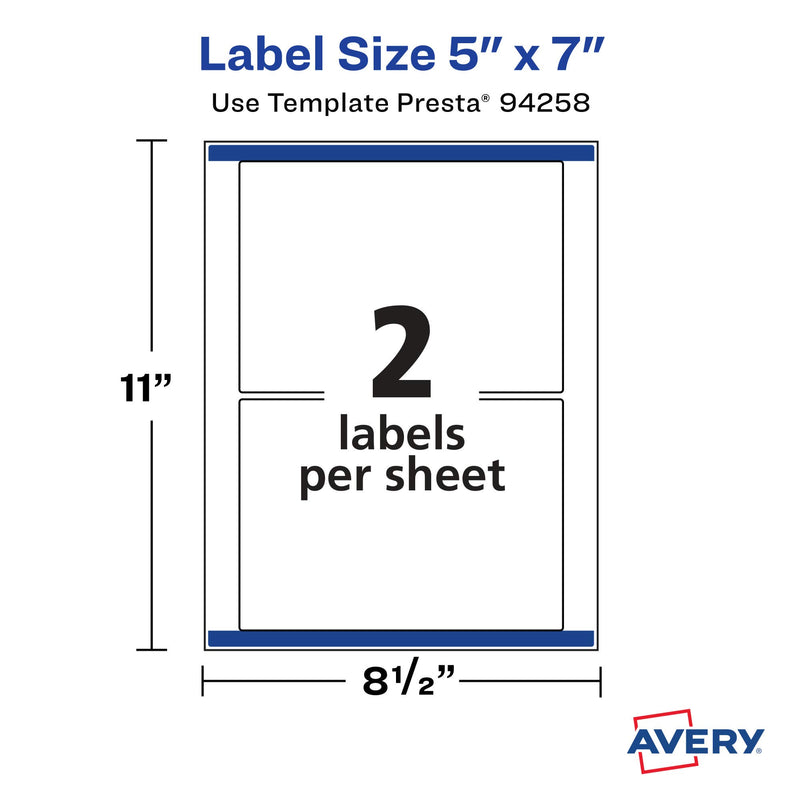 Avery Matte White Rectangle Labels with Sure Feed, 5" x 7", 50 Matte White Printable Labels 50 Labels - LeoForward Australia