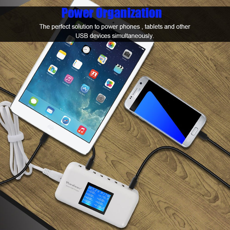  [AUSTRALIA] - Multiple USB Charger, 60W/12A 8-Port Desktop Charger Charging Station Multi Port Travel Fast Wall Charger Hub with LCD for Smart Phones, Tablet and More (White)