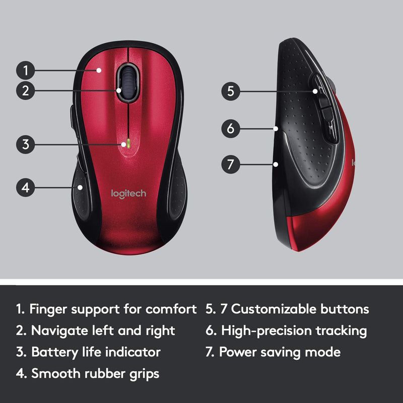  [AUSTRALIA] - Logitech M510 Wireless Computer Mouse – Comfortable Shape with USB Unifying Receiver, with Back/Forward Buttons and Side-to-Side Scrolling - Red