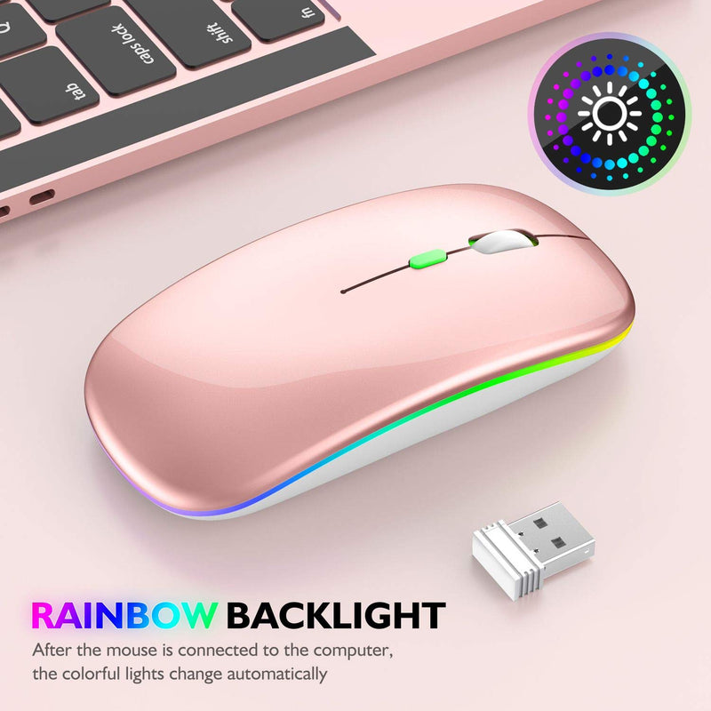 LED Bluetooth Wireless Mouse,Bluetooth Mouse for MacBook Pro,Bluetooth Mouse for MacBook Air,Rechargeable Wireless Mouse for MacBook, Laptop, Mac, (Rose Gold) Rose gold - LeoForward Australia