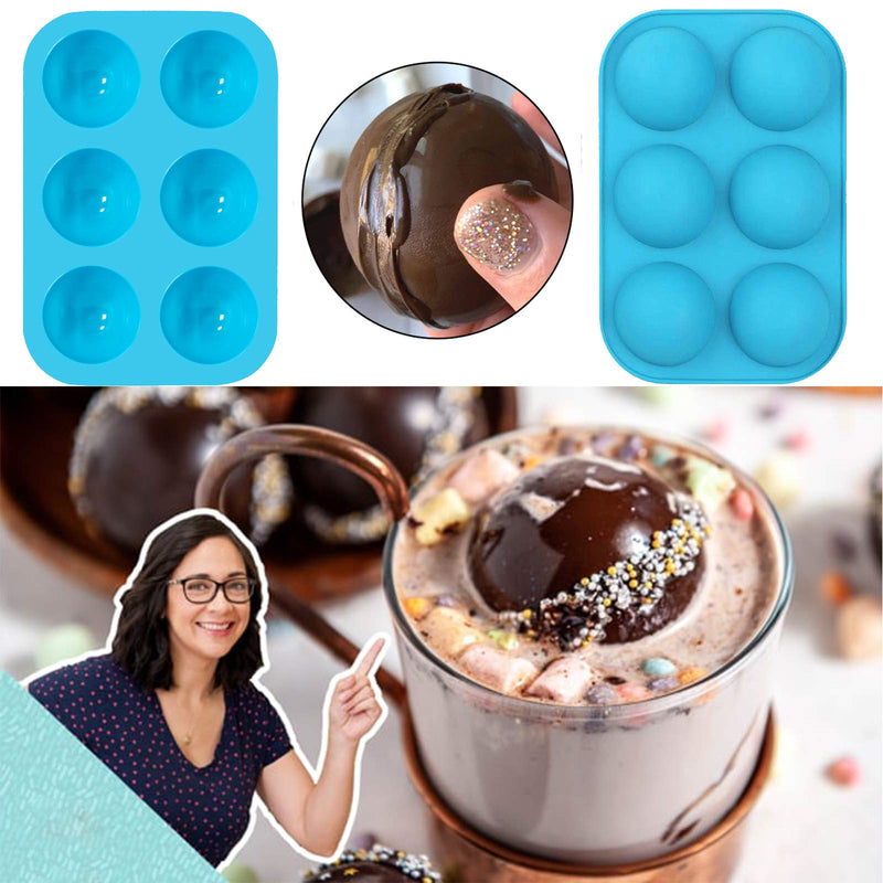  [AUSTRALIA] - Hot Chocolate Bomb Mold Silicone Hot Cocoa Bomb Mold Round Semi Sphere Mold Chocolate Ball Mold 6 Holes Silicone Mold for Chocolate Half Dome Mold Semi-sphere Chocolate Mould 2pcs / Blue