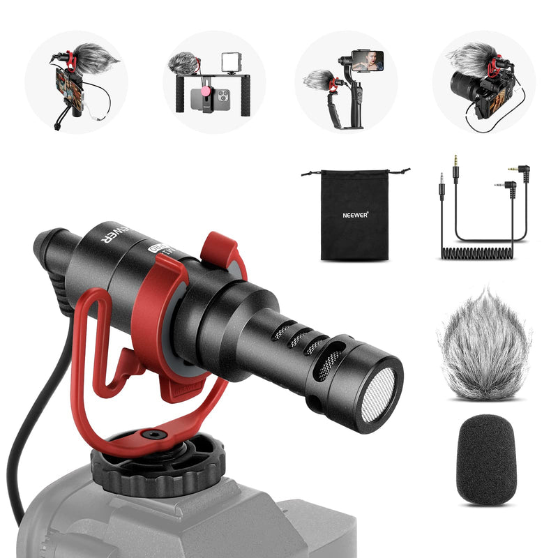  [AUSTRALIA] - NEEWER Video Microphone for Phone, On Camera Mic Kit with Red Pro Shock Mount Compatible with iPhone Android Smart Phones DSLR Camera Tablet (iPhone Adapter Not Included), CM14 PRO