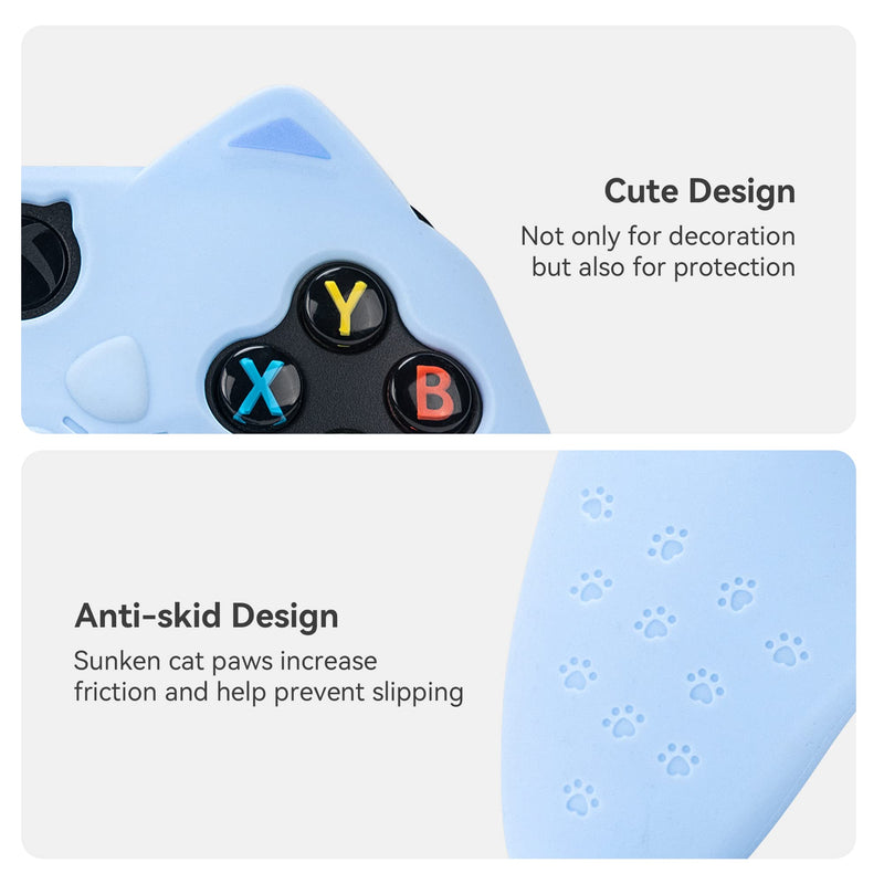  [AUSTRALIA] - GeekShare Cat Paw Controller Skin Grips Set Anti-Slip Silicone Protective Cover Skin Case Compatible with Xbox Series X Controller with 2 Thumb Grip Caps and 1 Sticker (Blue) Blue