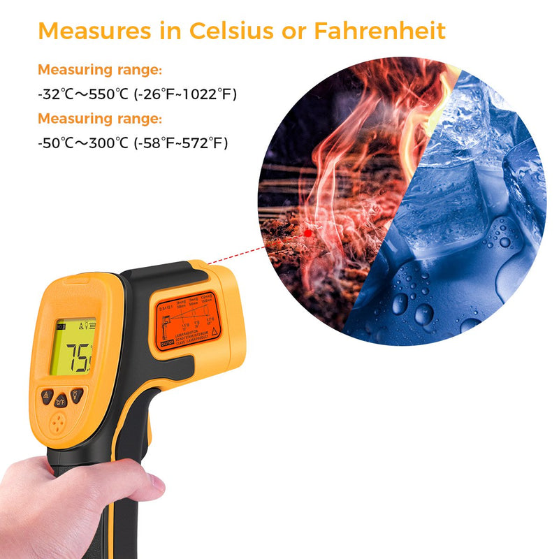  [AUSTRALIA] - Infrared Thermometer, Digital IR Laser Thermometer Temperature Gun -26°F~1022°F (-32°C～550°C) Temperature Probe Cooking/Air/Refrigerator - Meat Thermometer Included -Non Body Thermometer