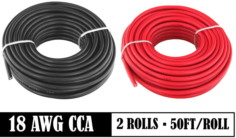  [AUSTRALIA] - 18 AWG (American Wire Gauge) CCA Primary Wire | 50 ft Red & Black | Also Available in 14 & 16 Ga 18 AWG 50' Red & Black