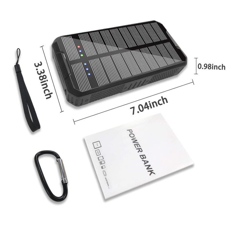 Wireless Solar Charger 20000mAh Power Bank, Portable Charger with 2 USB Outputs & LED Flashlight, Solar Charger External Battery Backup for Smart Phone,for iPhone/Android/Tablet (Black 20000mah) Black - LeoForward Australia