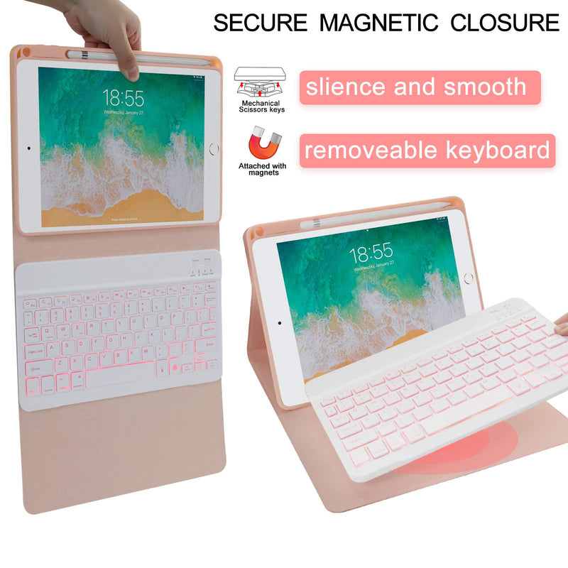 Keyboard case for iPad 9.7 Inch Air 2th Gen, iPad 5th/iPad 6th Generation (2017/2018) Case with Keyboard Detachable, 7 Color Wireless Backlit Keyboard, Smart Folio Cover with Pencil Holder(Pink) Rose Gold for iPad 5th 2017/iPad 6th 2018/ Air 2th - LeoForward Australia