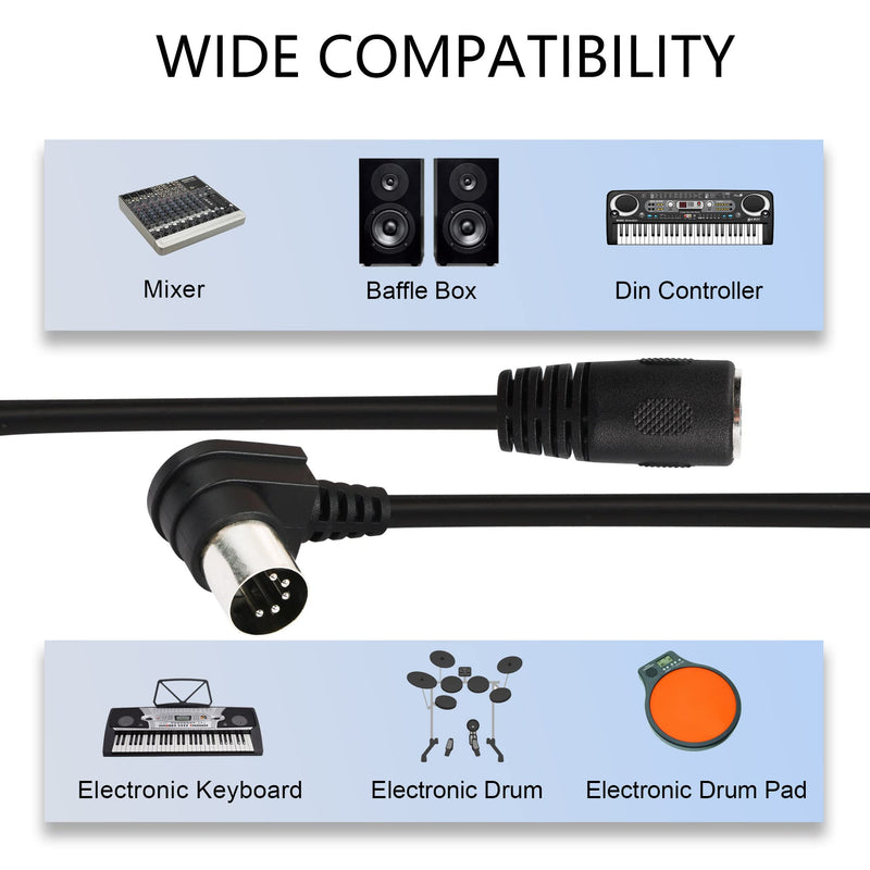  [AUSTRALIA] - GINTOOYUN DIN 5 Pin Cable, 5-PIN Din 90 Degree Male to Female Audio Adapter for Vintage Television Set, DVD, Monitor (Black-1.5m) Black-1.5m