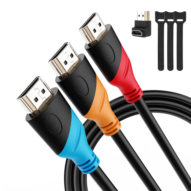  [AUSTRALIA] - High-Speed HDMI Cable 6ft (3 Pack)- 6 Foot HDMI Cables Cord with Gold Plated Connectors, Bonus Cable Tie and Right 90 Degree Angle Adapter
