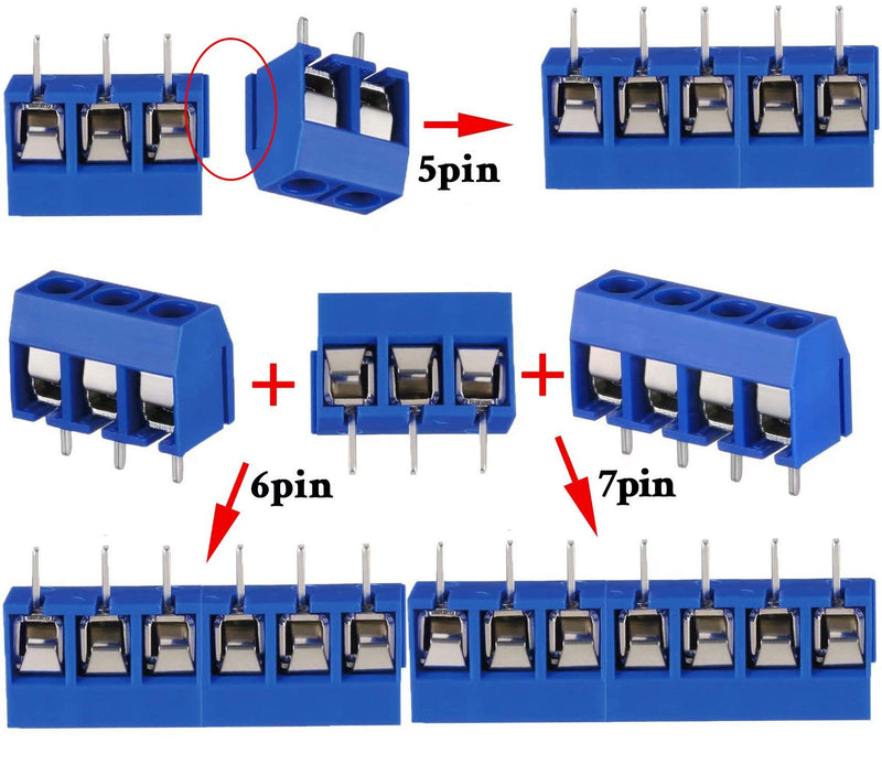  [AUSTRALIA] - beihuazi® PCB screw terminals screw terminal block solderable screw terminal 300V, 16A for Arduino (100 pieces, 5 mm, blue, 2 pin-85, 3 pin-10, 4 pin-5).