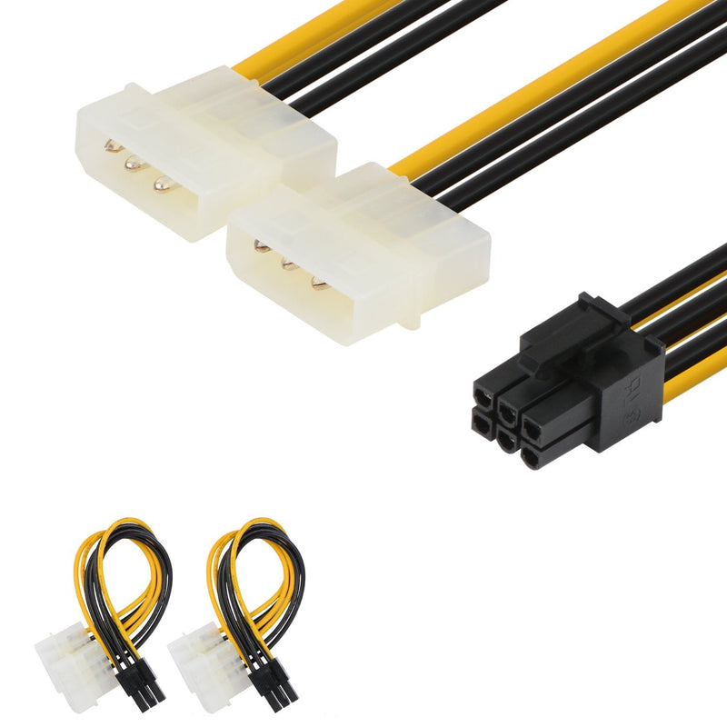  [AUSTRALIA] - J&D 6 Pin PCIe to 2 x 4 Pin Molex LP4 Power Cable Adapter (2 Pack), 6 inch / 15 cm, Black